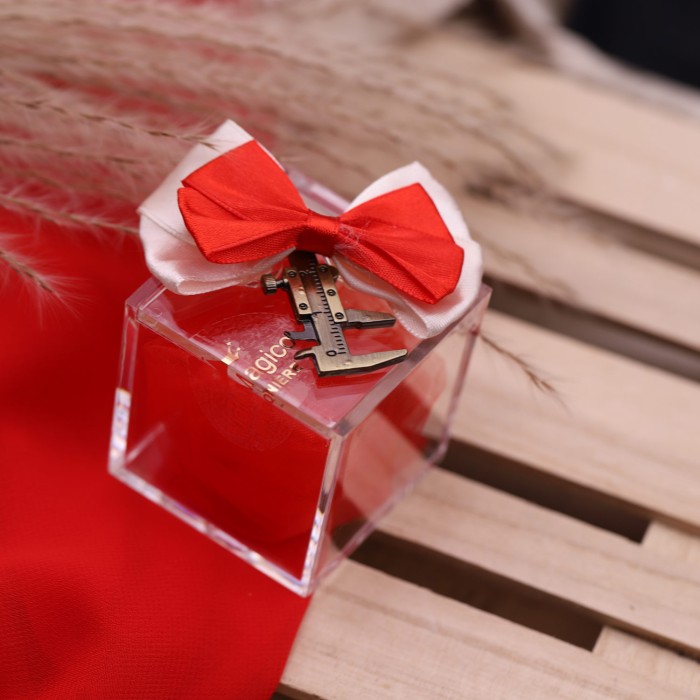 Gadget Laurea Meccanica Ingegneria PortachiaveCalibro Bronze su Plexiglass BOMBONIERE VIALE MAGICO