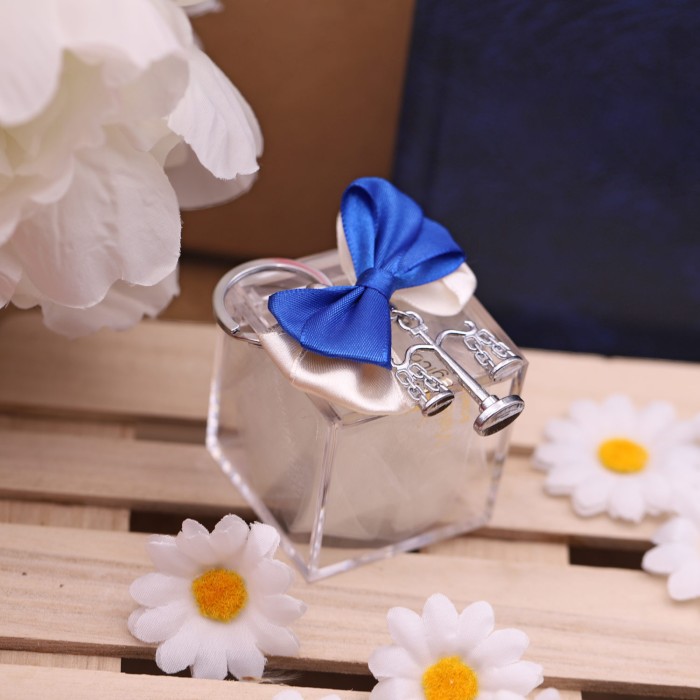 Portachiave Bilancia Statuina Laurea Giurisprudenza con Plexiglass