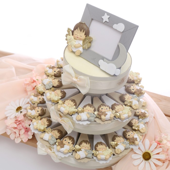 Tris Magneti Angioletti Con Peluche Su Torta