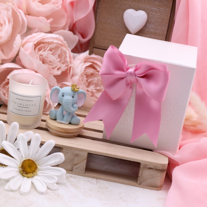 Bomboniera Battesimo Confezionata con Statuina elefantino bimba viale magico