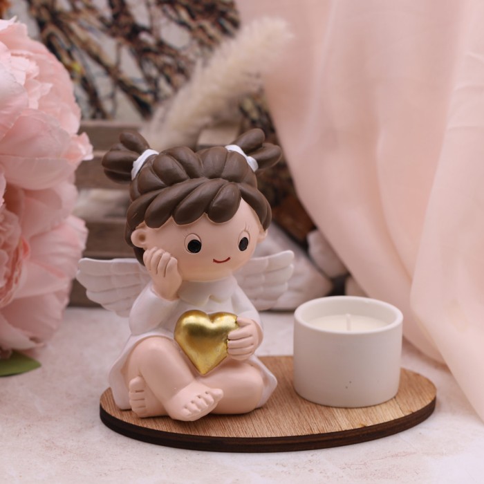 Bomboniere Battesimo cuore degli angeli bimba con candela bianca vmb