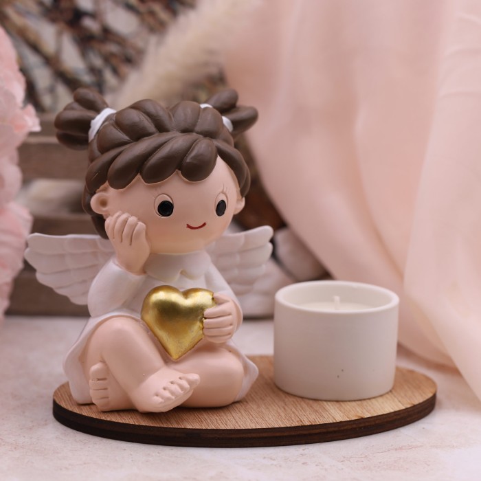Bomboniere Battesimo cuore degli angeli bimba con candela bianca www.vialemagico.it