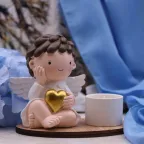 Angelo cuore bimbo battesimo Bomboniere con candela bianca porcellana