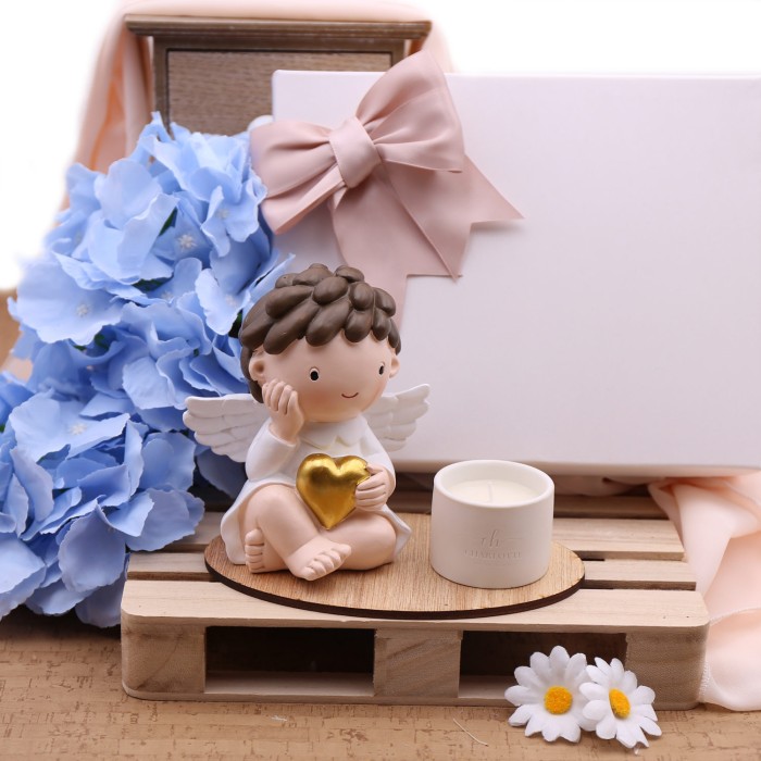 Angelo cuore bimbo battesimo Bomboniere con candela bianca porcellana vmb