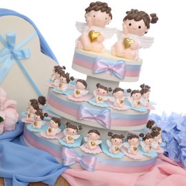 Battesimo gemelli bomboniere Angioletto con cuore bimbo e bimba www.vialemagico.it