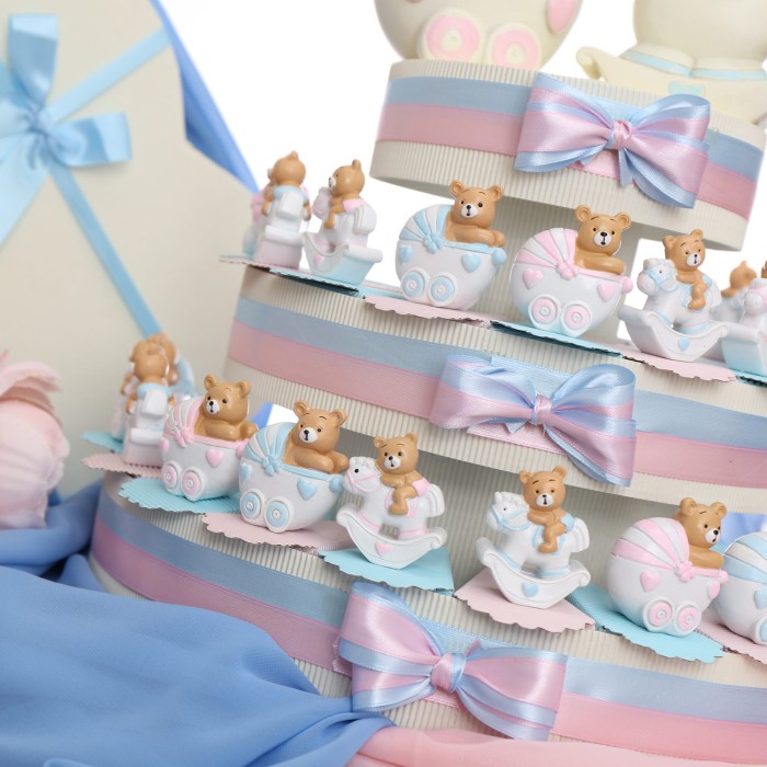 Torte Bomboniere NASCITA Gemelli Orsetti con Pony e Carrozzina Baby