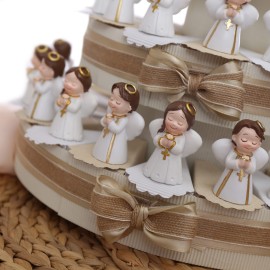 Torta Portaconfetti angeli Rosario bimbo e bimba per Bomboniere Prima Comunione dettaglio viale magico bomboniere