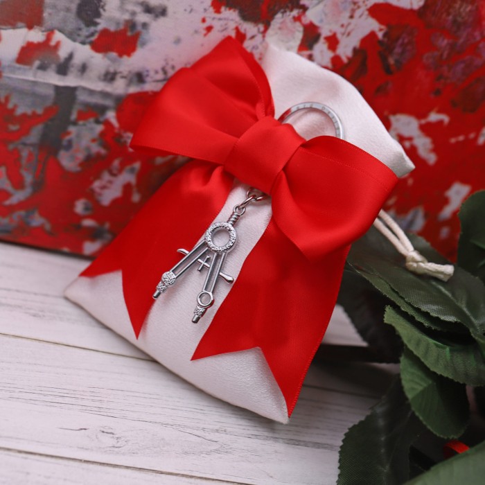 Bomboniera Pensierini Laurea Architettura Portachiave Compasso Satin con Sacchetto