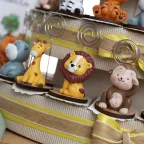Memoclip leone, tigre, giraffa, zebra, ippopotamo, scimmietta confezionati come bombonire nascita e battesimo