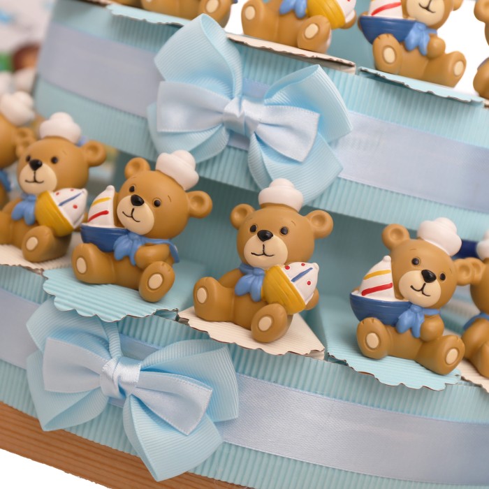 Torta bomboniere battesimo orsetti marinai con barca a vela statuina