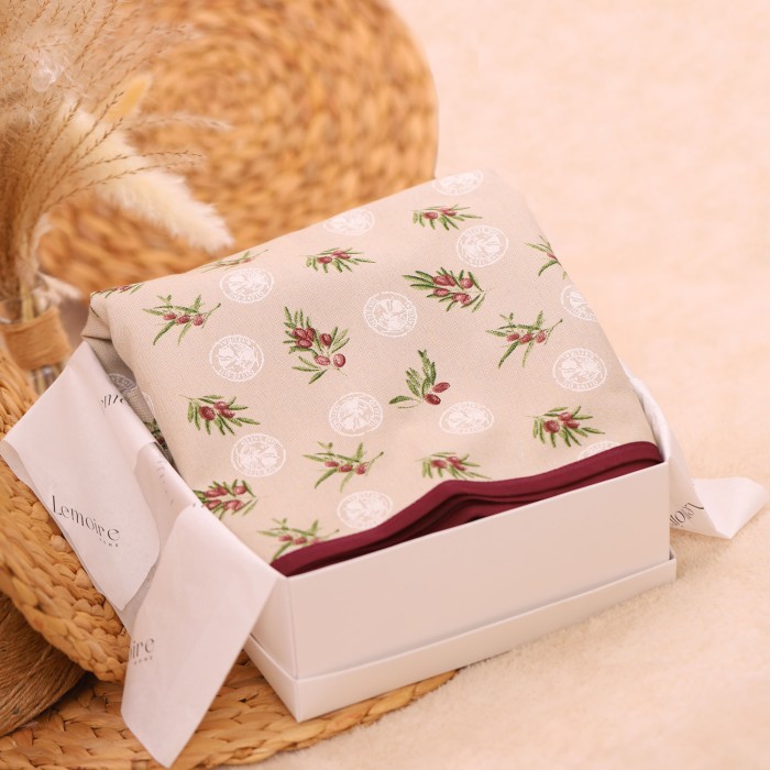 Ulivo in tavola su tovaglia artigianale - regalo utile per la casa collezione Tiadi box