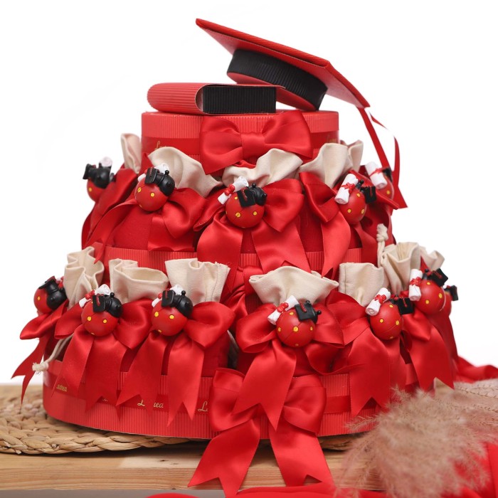 Coccinella laureata bomboniera su Torta Sacchetti portafortuna