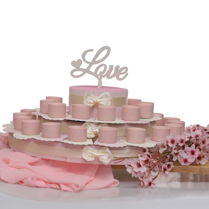 Candele profumate su Torta Bomboniere Comunione in porcellana Rosa
