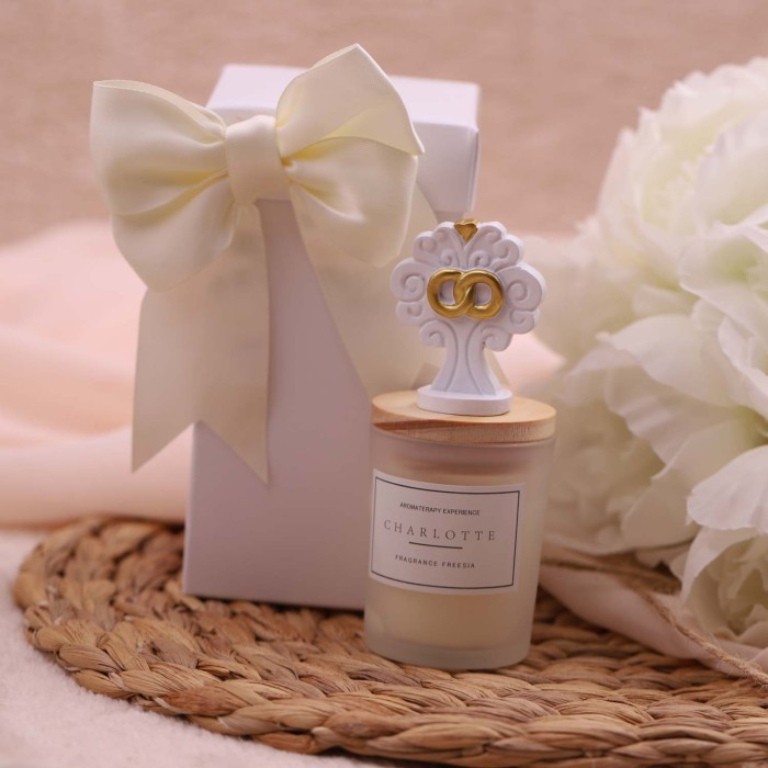 Matrimonio e Anniversario bomboniere candele albero della vita fedi