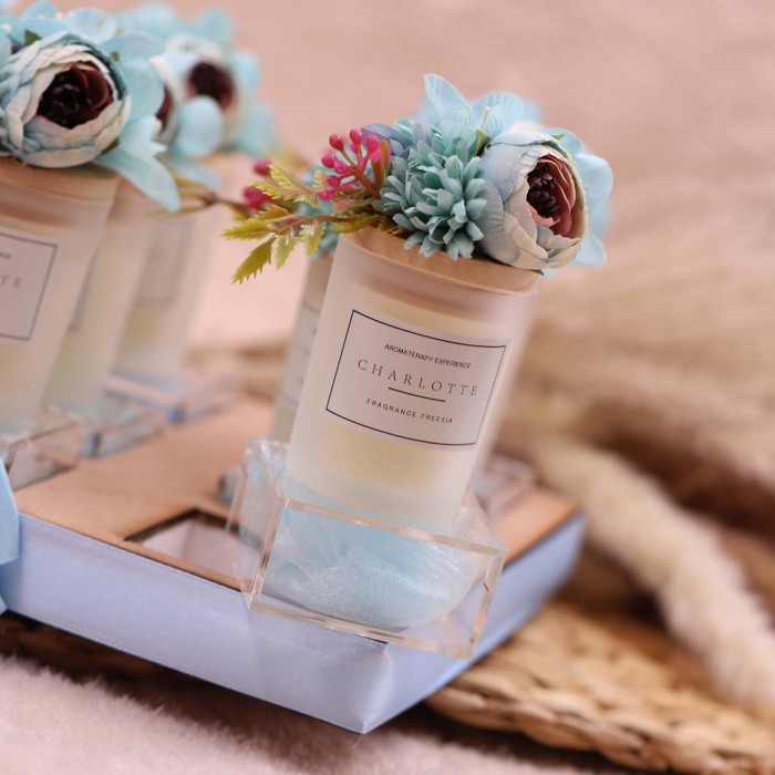 Confettata Con Candele Floreali Verde Tiffany - Bomboniere Confezionate