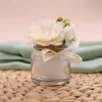 Bomboniera Matrimonio in vasetto di vetro con Bouquet Avorio
