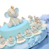 Elefantino Bimbo Portachiavi con particolari in azzurro e corona sulla testa Torta Bomboniere