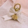 Elegante confettata dorata con Saponetta Profumata e portachiavi Albero della vita con cuori Gold Bomboniere