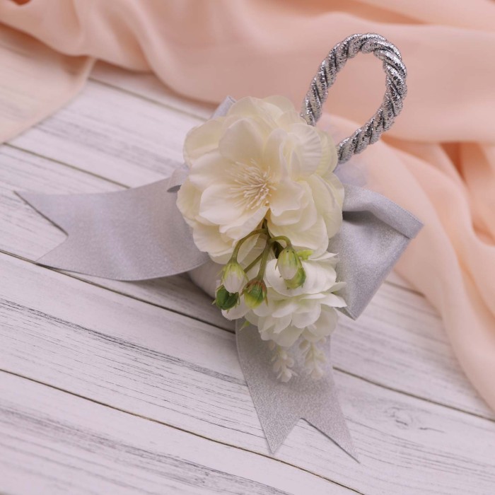 Bouquet per nozze d'argento - Bomboniere con Pick confezionate Saponetta profumata