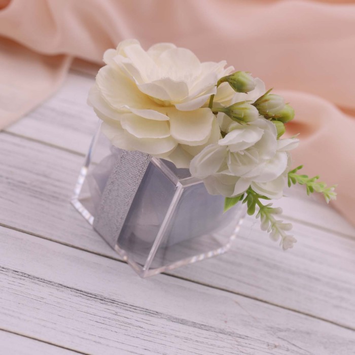 Bouquet per nozze d'argento - Bomboniere con Pick confezionate plexiglass con nastro