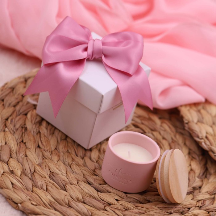 Bomboniere Battesimo Confezionate - Candele rosa con tappo in legno