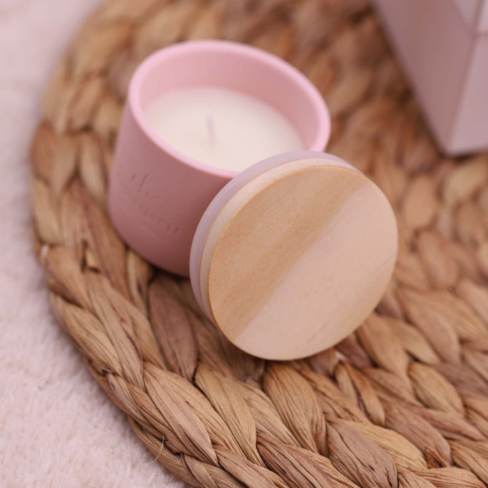 Bomboniere Battesimo Confezionate - Candele rosa con tappo in legno
