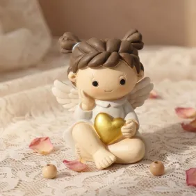 Statuina Cuore degli angeli angioletto con cuore oro fai da te per battesimo e comunione 10 cm