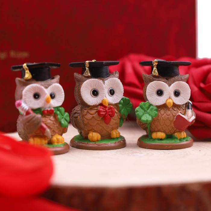 Bomboniera Laurea Trio di Gufetti Laureandi Portafortuna