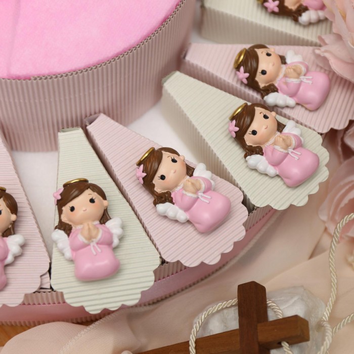 Calamita Angelo linea "Cherubino" Bimba, con saio rosa e fiore tra i capelli