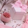 Piantina sintetica dalle foglie rosate in vasetto di porcellana rosa collezione Charlotte