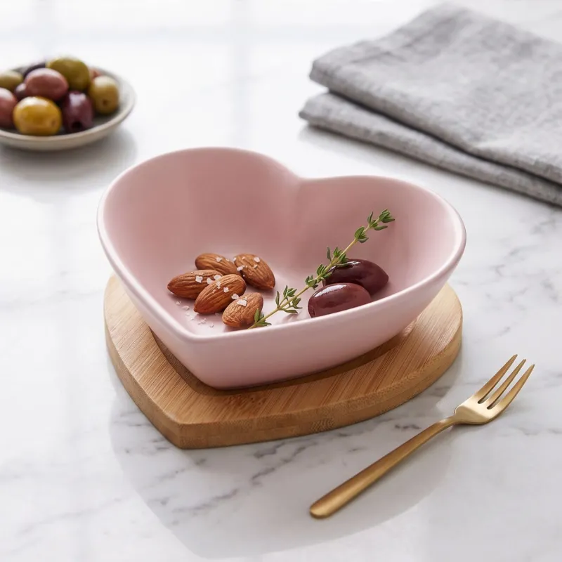 Antipastiera Cuore con Base in Legno - Matrimonio e battesimo bomboniere rosa