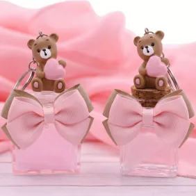 Orsetto Millecuori Rosa Portachiavi confezionato per battesimo