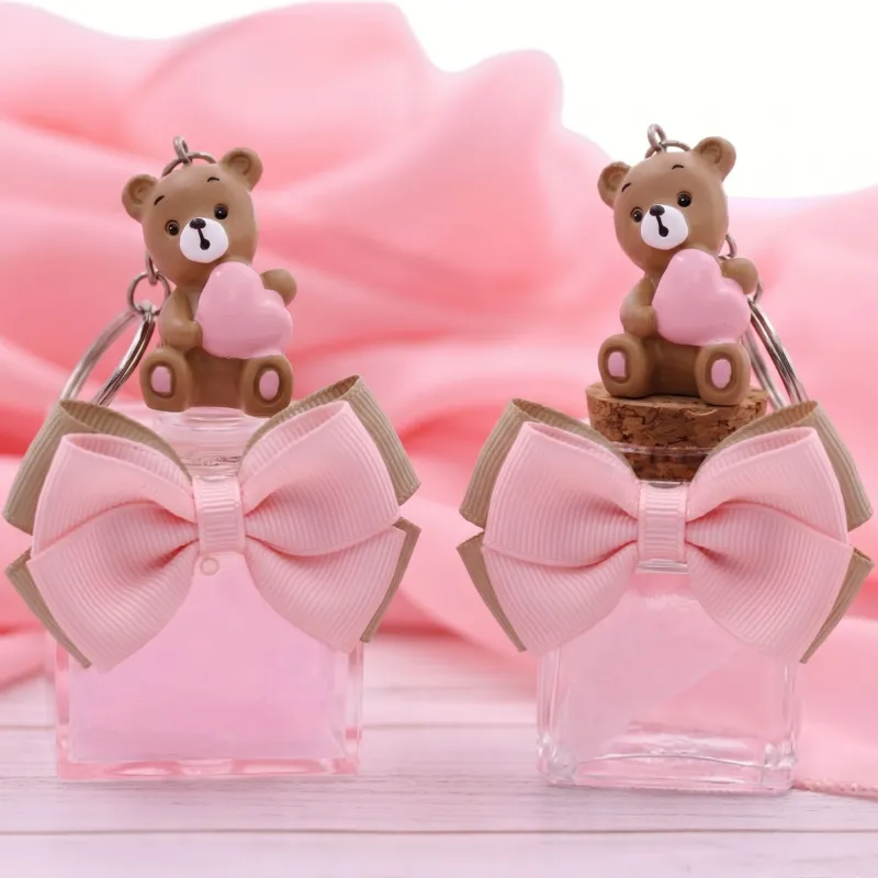Orsetto Millecuori Rosa Portachiavi confezionato per battesimo