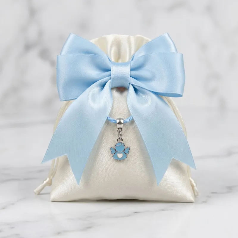 Bracciale ecopelle con mini angelo celeste su sacchetto