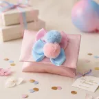 Pochette in Raso per Gender Reveal e Gemelli con Fiocchi Rosa e Azzurri