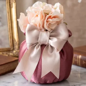 Sacchettone Maxi Color Cipolla con Fiocco Cipria e Rose Pesca