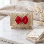 Bomboniera Pochette in Cotone Sabbia con Fiocco Personalizzabile