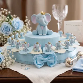 Torta Bomboniere Bimbo Elefantino con Corona | Portachiavi per Nascita, Battesimo e 1° Compleanno