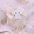 Magnete dolce elefante su scatolina in plexiglass con confetti