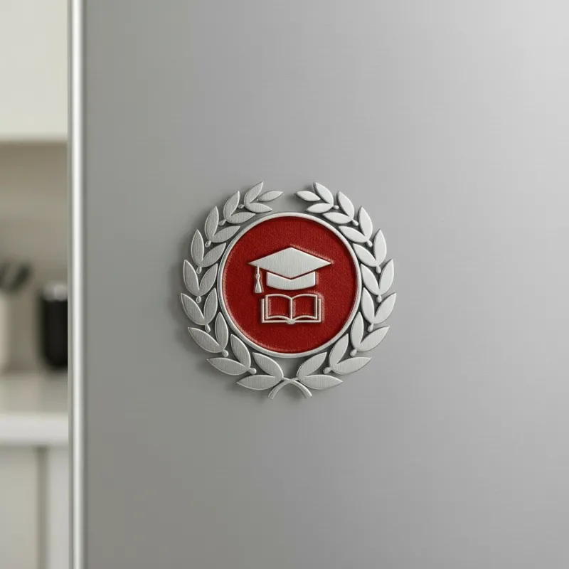 Magnete Corona d'Alloro con Tocco e Libro in Metallo Cromato