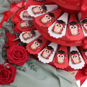Torta Bomboniere Laurea con Magnete Gufetto Dottore in Metallo Cromato