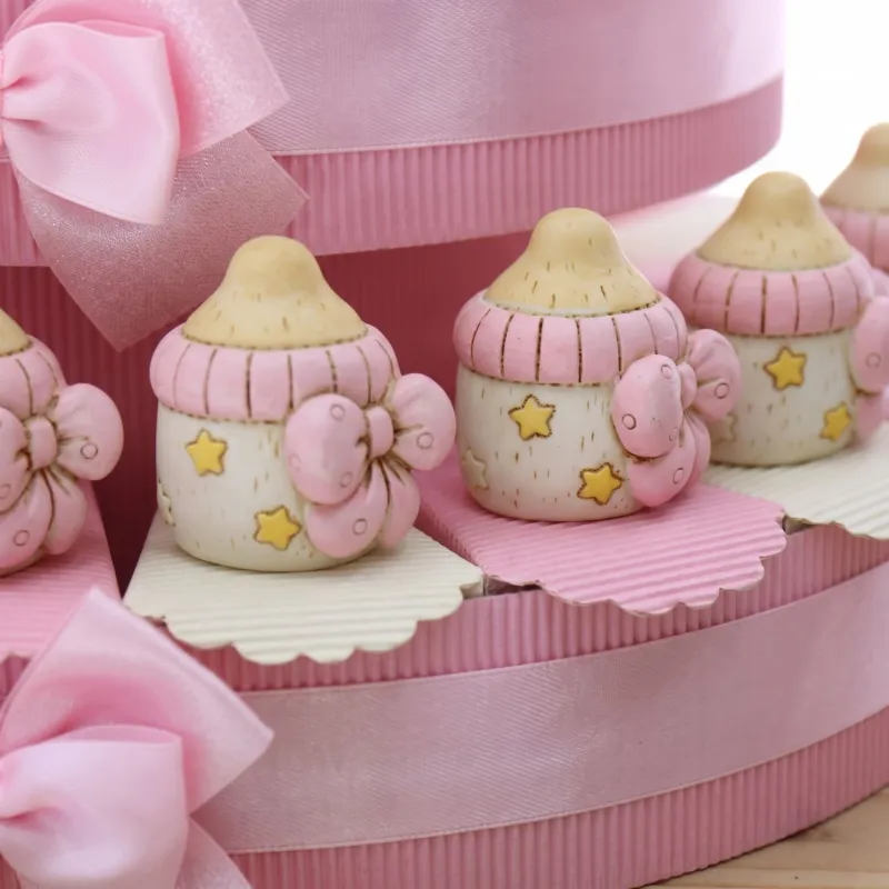 Torta con Biberon Statuine Bomboniere Nascita Bimbo Bomboniera