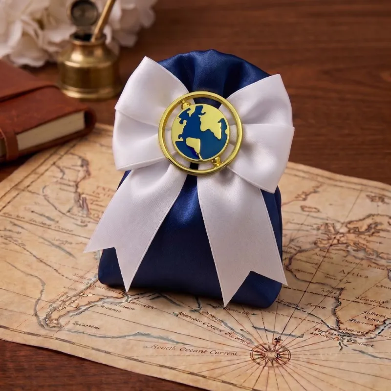 Bomboniera Sacchetto Porta Confetti con Calamita Mappamondo in Metallo
