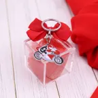 Bomboniera Compleanno Portachiavi Motociclista in Scatolina Plexiglass