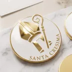 Magnete Santa Cresima in Metallo Dorato e Smalto Bianco Greenford – Bomboniera Fai da Te