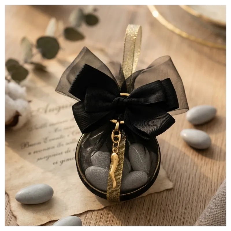 Bomboniera Elegante: Anello e Portachiavi Corno Oro Portafortuna