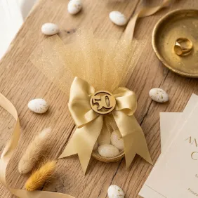 Portaconfetti Anello Oro con Numero 50 in Legno | Nozze d'Oro e Compleanno