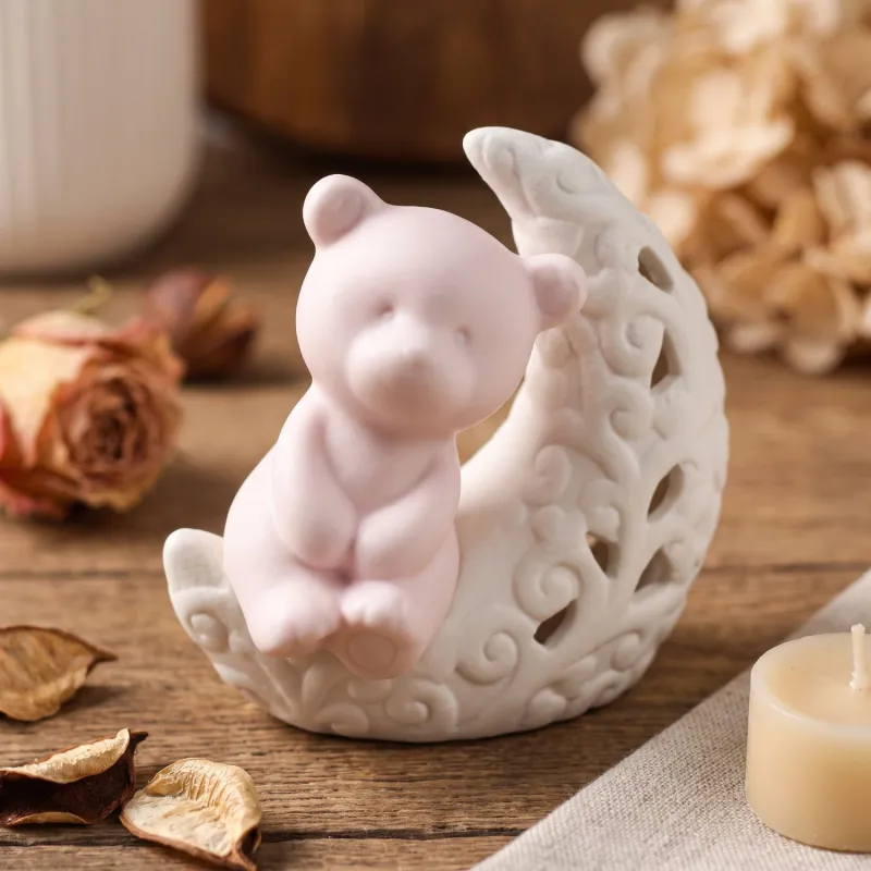 Bomboniera Orsetto Rosa in Ceramica Traforata | Idea Battesimo