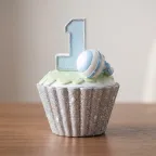 Bomboniera Primo Compleanno Bimbo Cupcake Resina 8 cm Fai da Te Celeste Glitter