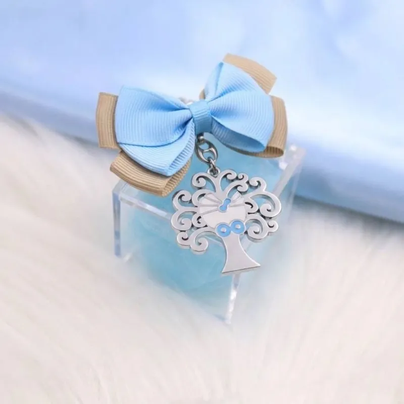 Portachiavi Albero della Vita Nascita e Battesimo Bimbo su Scatolina in Plexiglass con Confetti